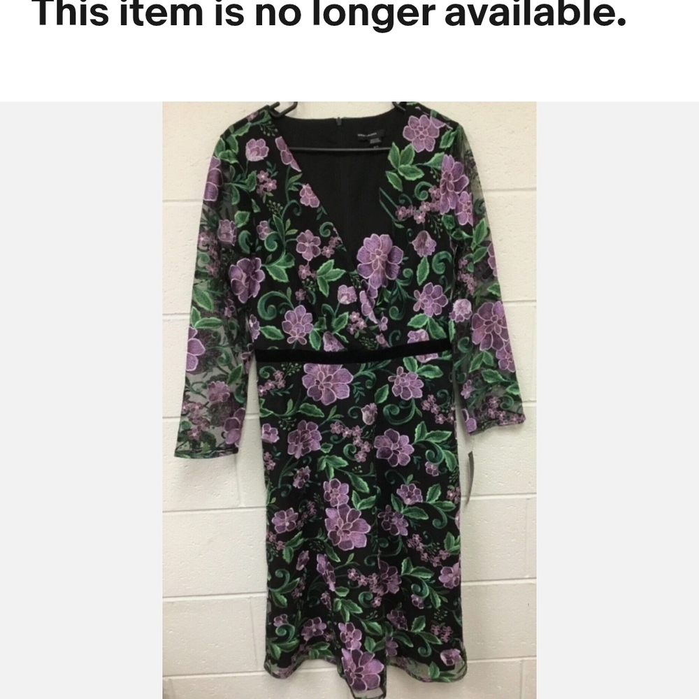 Maggy London Black and Purple Floral Long Sleeve Dress